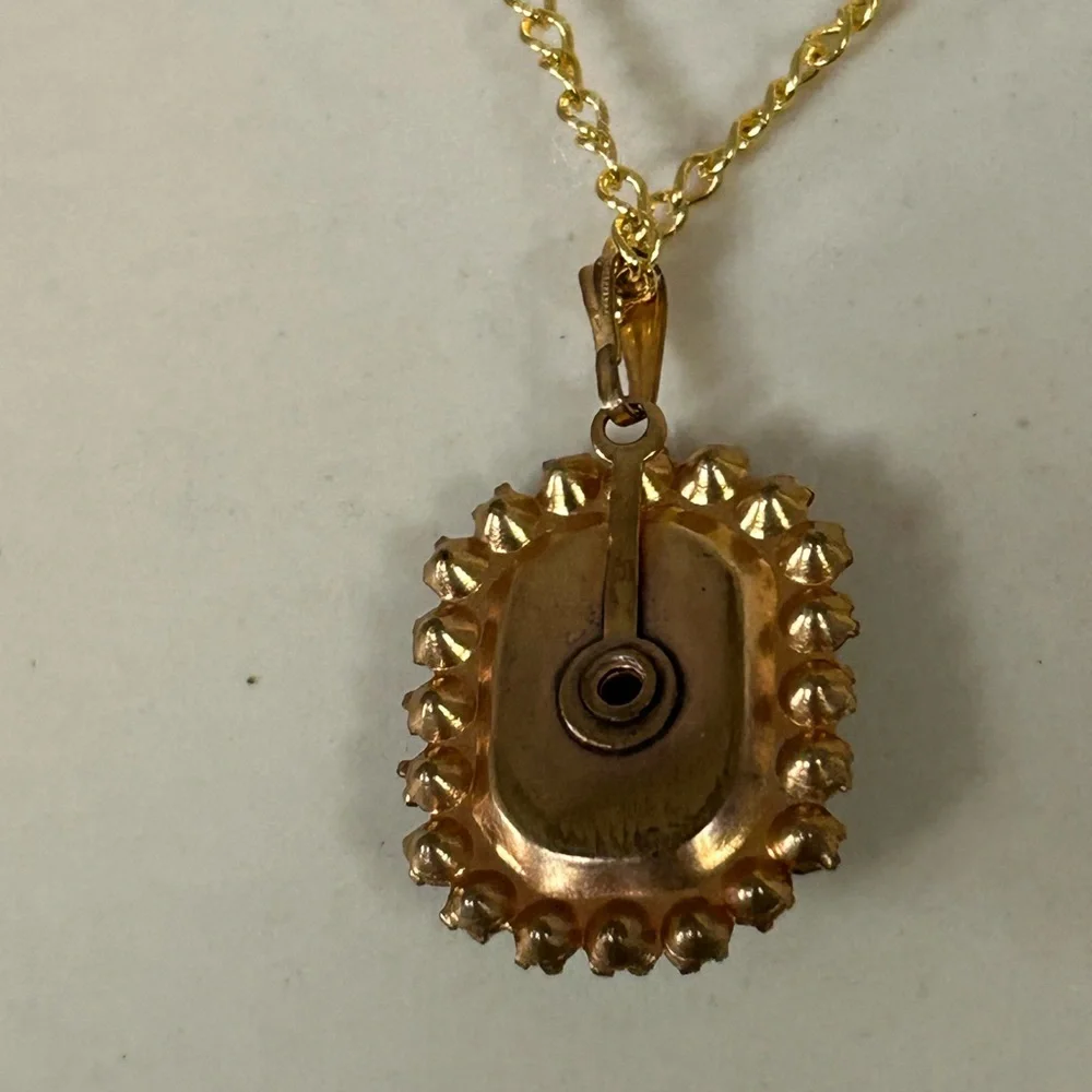 Vintage Guilloché Rose Pendant Necklace